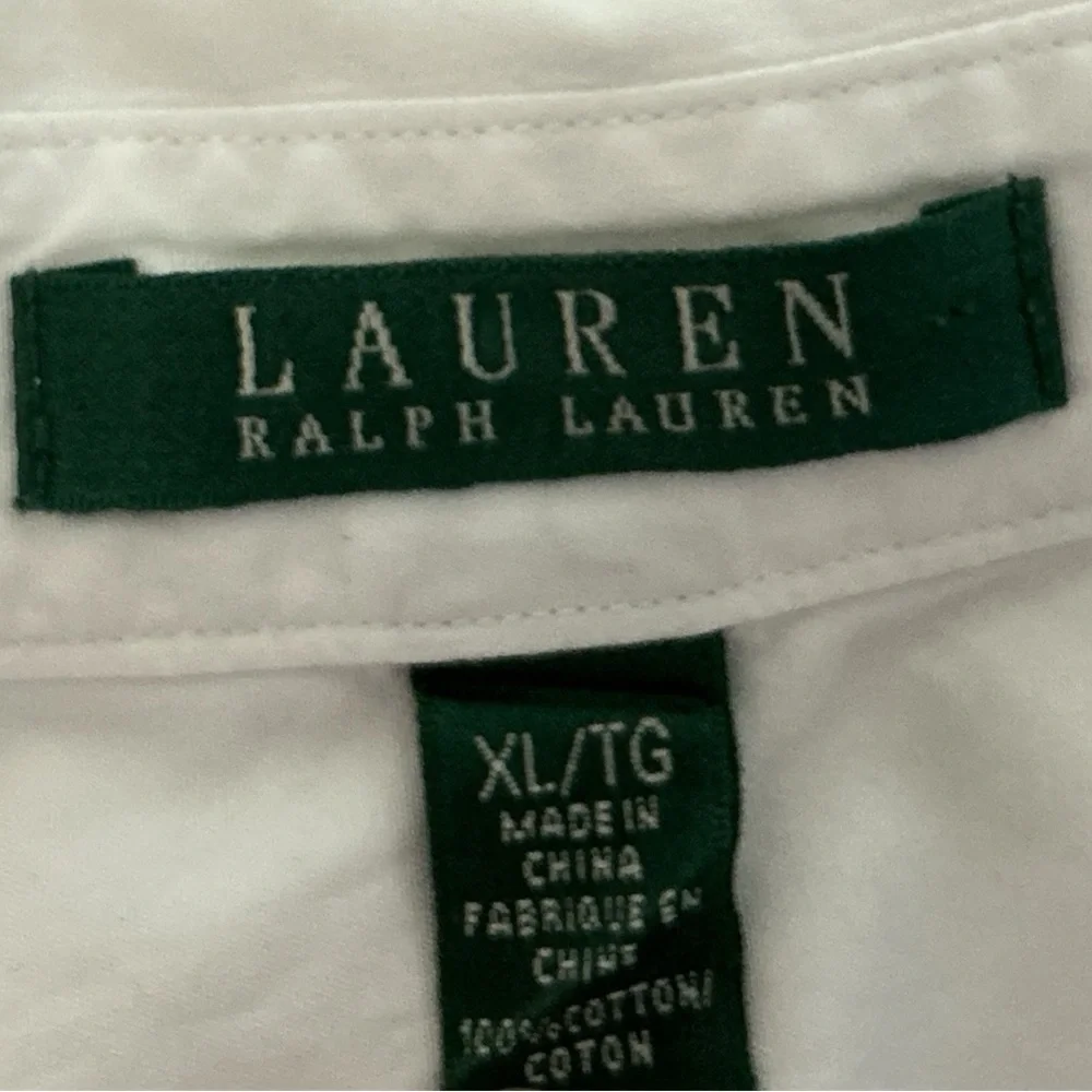 Lauren Ralph Lauren White Split V-Neck 100% Cotton Tunic Top Size XL Preppy - Picture 3 of 6